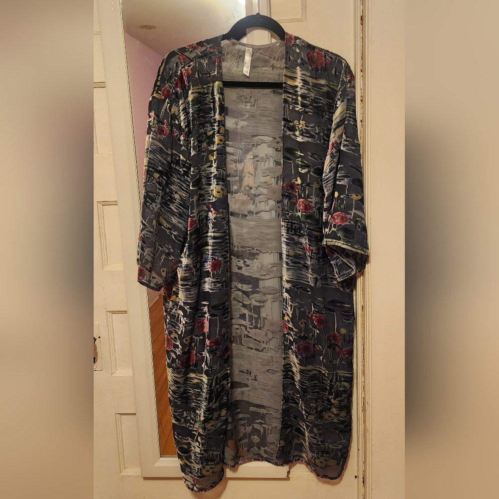 Anthropologie Sheer Floral Open Kimono - Navy, Red, Yellow